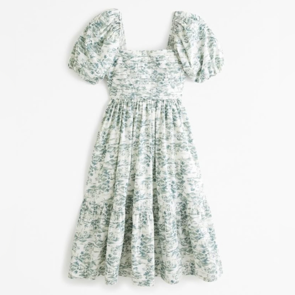 Abercrombie&Fitch Kelly Green  Emerson Poplin Puff Sleeve flows Midi Dress Sz XS - Picture 2 of 16